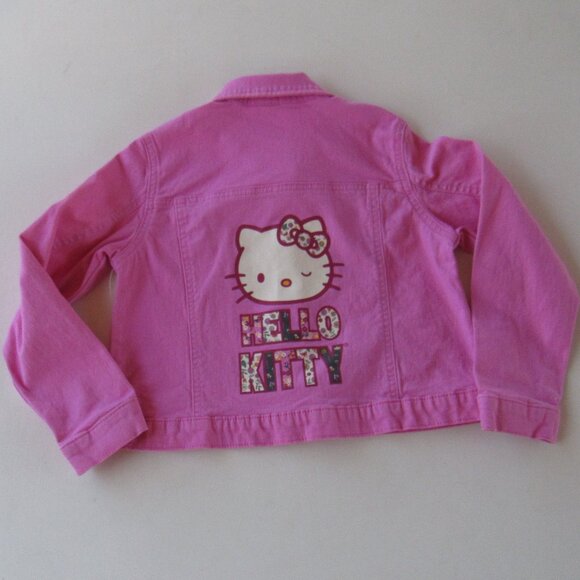 Hello Kitty Girl's Pink Collared Snap Button Light Denim Jean Jacket Size 8 - Picture 2 of 8